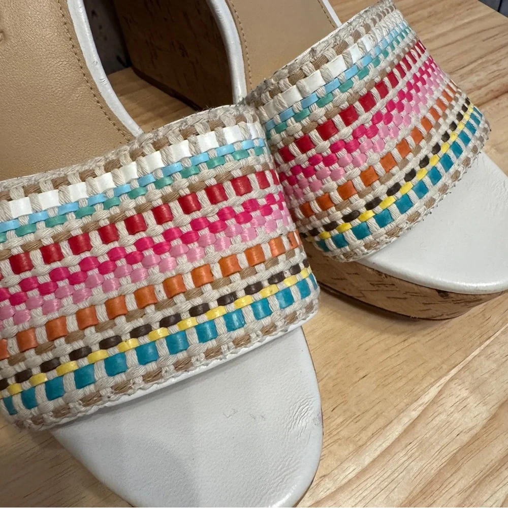 Veronica Beard Rainbow Raffia Cork Wedge Platform Sandals Size 8 New Vacation